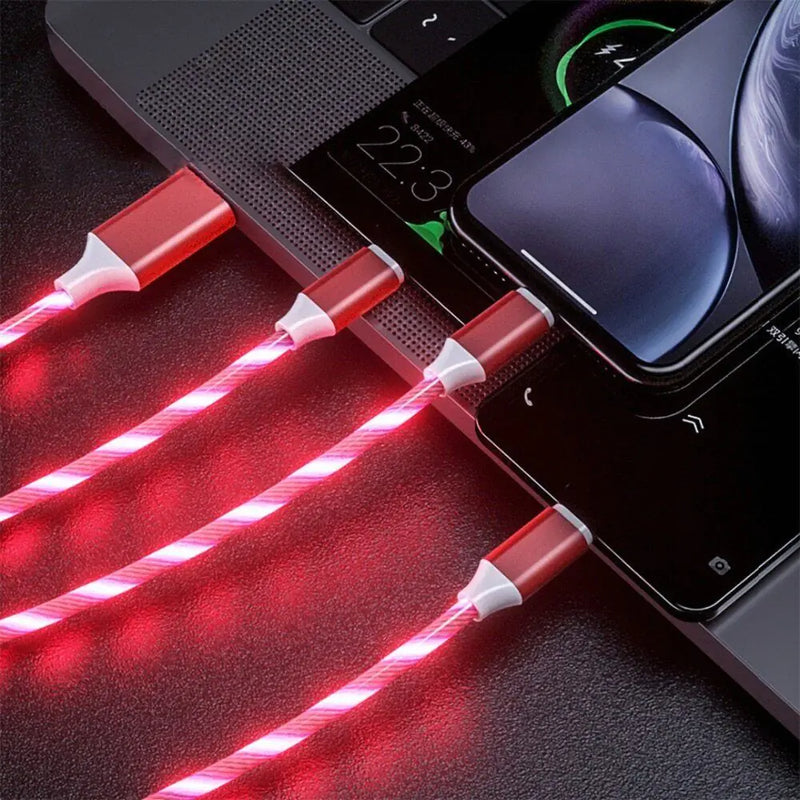 3 in 1 LED Fast Charging Cable Adapter For iPhone Micro USB Type C Charger Cord